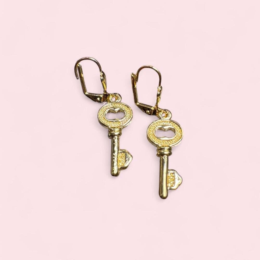 Gold key earrings